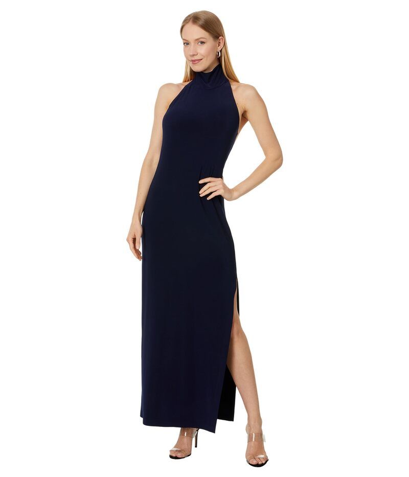 ノーマカマリ レディース トップス ワンピース サイドスリット ホルター Norma Kamali Halter Turtle Side Slit Gown True Navy ネイビー