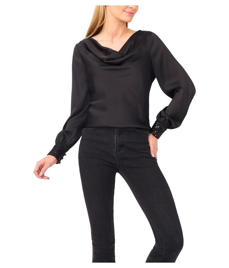 セセ レディース トップス シャツ サテン CeCe Long Sleeve Satin Cowl Neck Top Rich Black ブラック