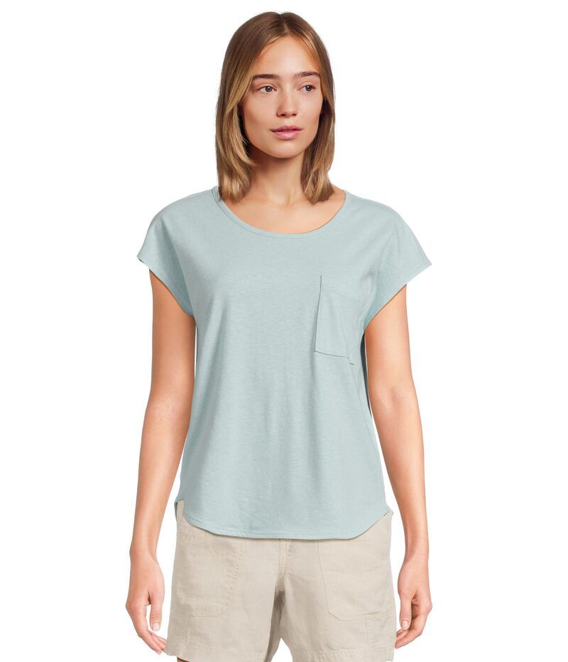 エルエルビーン レディース トップス シャツ コットン リネン LLBean Cotton Linen Tee Scoop Neck Pale Turquoise ターコイズ