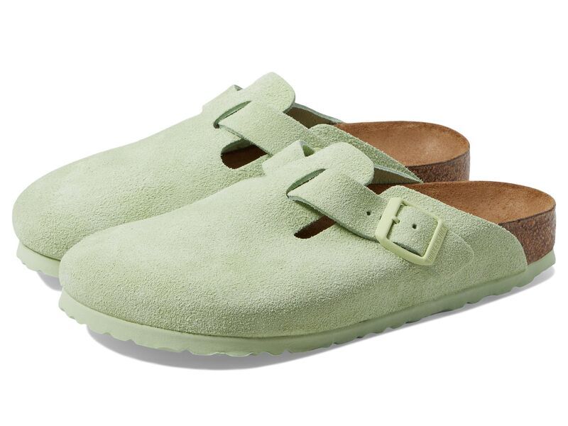 ビルケンシュトック レディース シューズ サンダル スエード Birkenstock Boston Soft Footbed Suede Faded Lime ライム