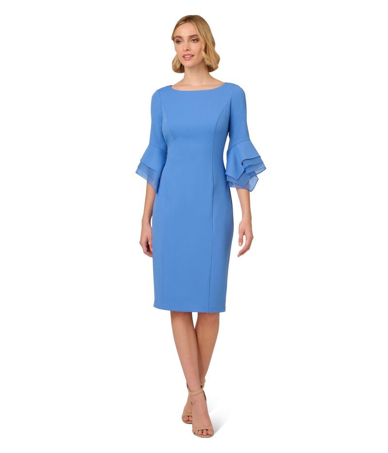 アドリアナ パペル レディース トップス ワンピース ティアード クレープ ニット Adrianna Papell Knit Crepe Tiered Sleeve Dress Cool Water