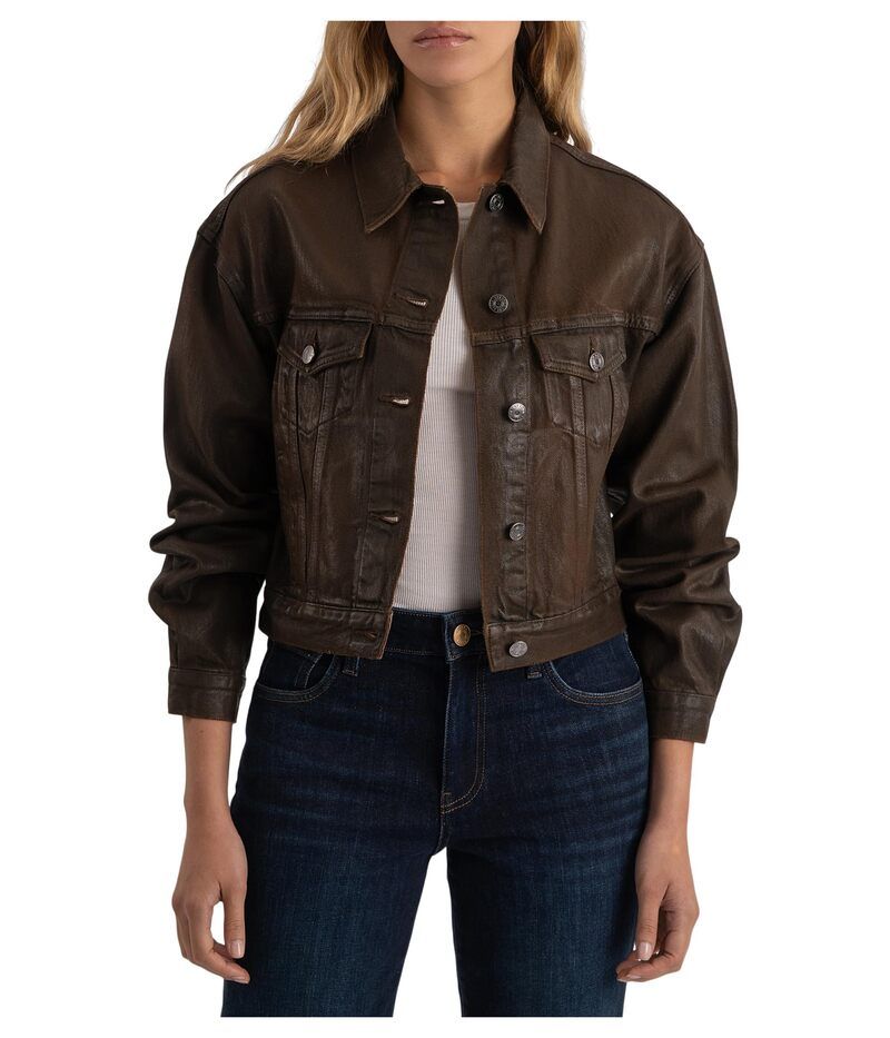 カットフロムザクロス レディース アウター コート デニム ジャケット KUT from the Kloth Emrie Coated Long Sleeve Denim Jacket Chocolate チョコレート