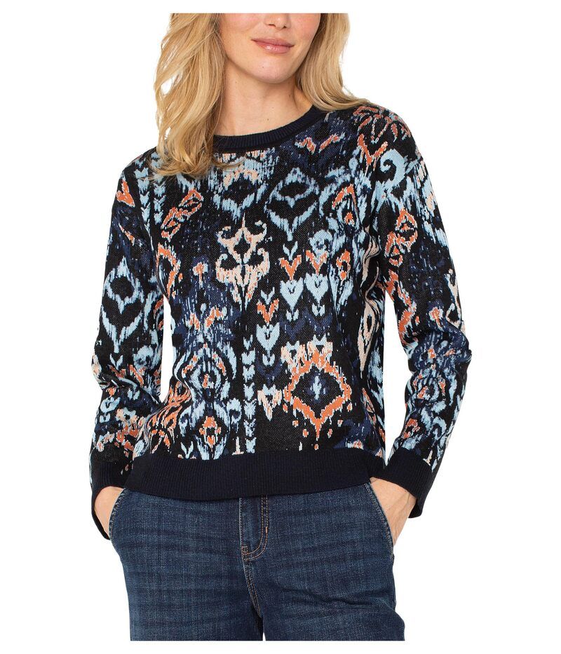 リヴァプール ロサンゼルス レディース アウター ニット・セーター クルーネック プチ Liverpoolos Angeles Petite Long Sleeve Crew Neck Dropped Shoulder Jacquard Sweater Blu