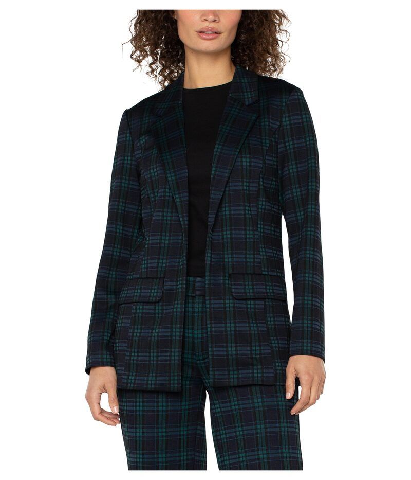 リヴァプール ロサンゼルス レディース アウター コート ブレザー ニット Liverpoolos Angeles Plaid Knit Jacquard Boyfriend Blazer Black Watch Plaid ブラック