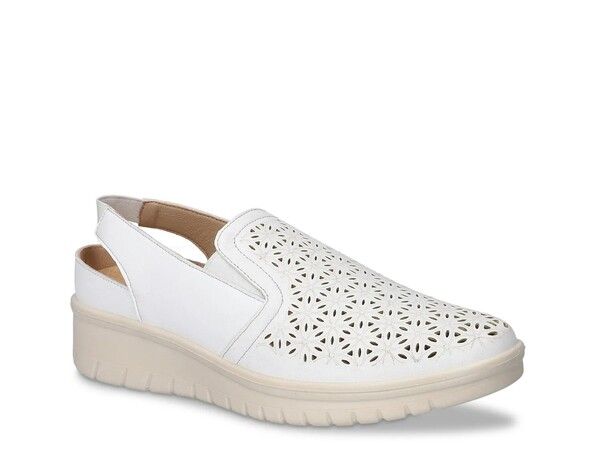 イージーストリート レディース シューズ スリッポン・ローファー Easy Street Petal Wedge SlipOn White ホワイト
