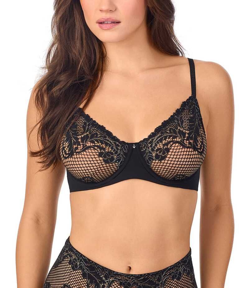 レミステレー レディース アンダーウェア ブラジャー レース Le Mystere Lace Allure Unlined Scoop Neck Adjustable Bra with Lurex Black Lurex ブラック