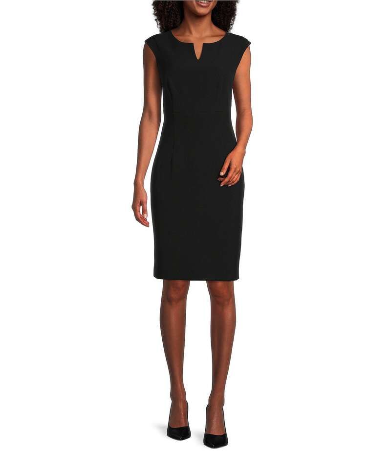 カスパール レディース トップス ワンピース クレープ キャップ Kasper Cap Sleeve Split Round Neck Crepe Sheath Dress Black ブラック