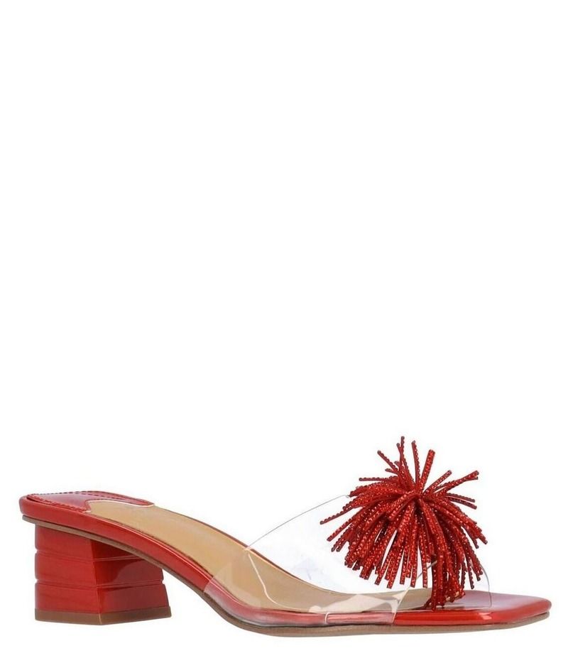 ジェイレニー レディース シューズ サンダル J Renee Ozara Vinyl Embellished Pom Pom Dress Slide Sandals ClearRed レッド