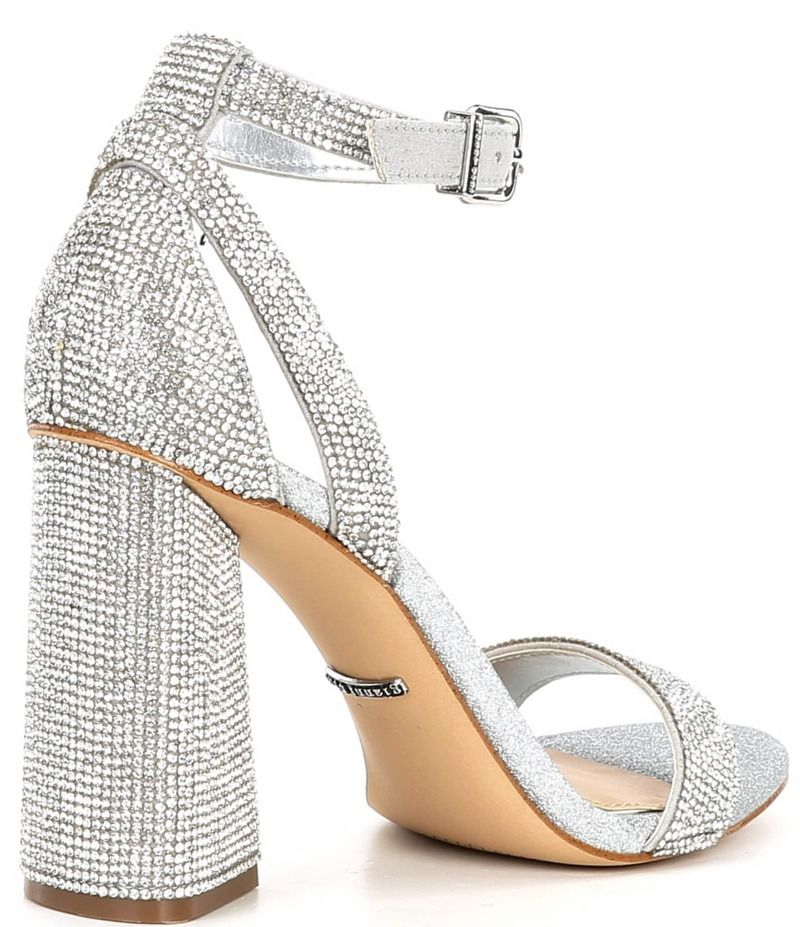 ジャンビニ レディース シューズ サンダル アンクル ヒール Gianni Bini Dericka Rhinestone Ankle Strap Block Heel Dress Sandals Silver シルバー