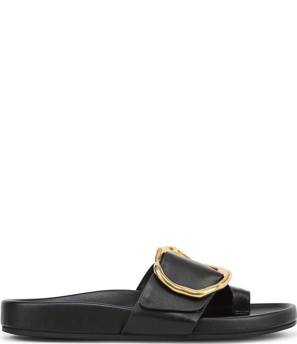 フランコサルト レディース シューズ パンプス サンダル レザー Franco Sarto Brianka Leather Abstract Buckle Toe Loop Sandals Black ブラック