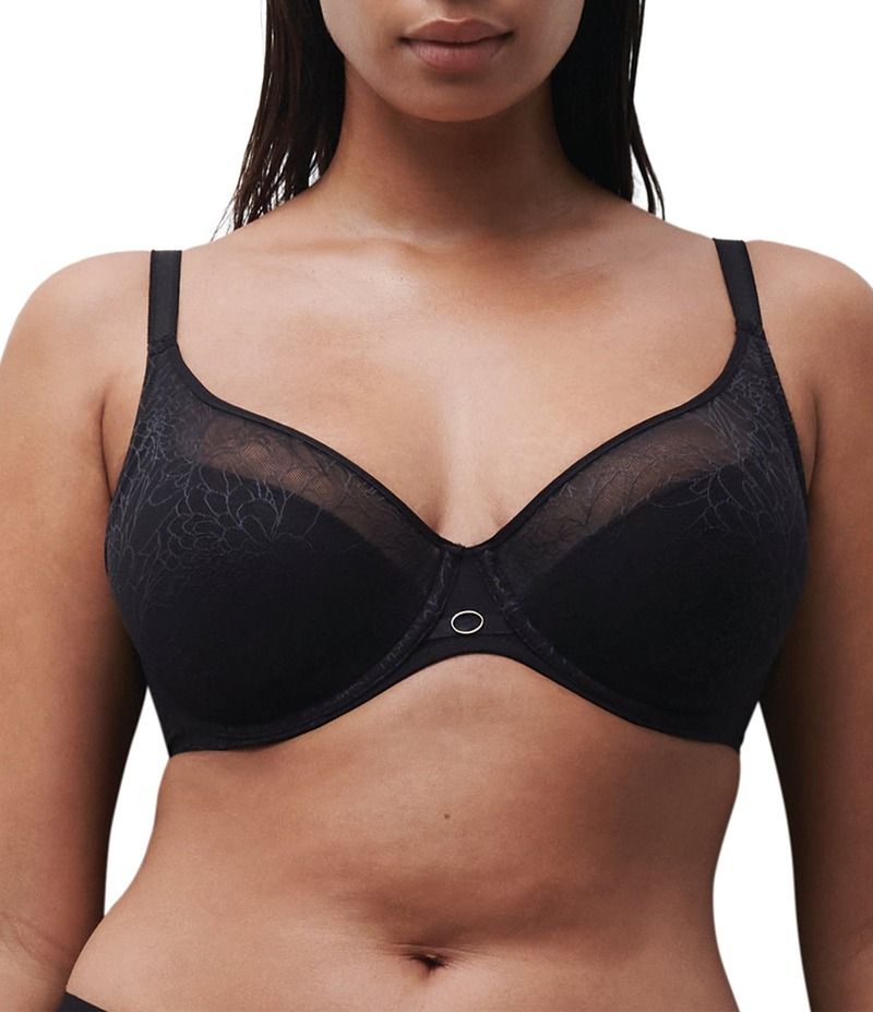 シャントル レディース アンダーウェア ブラジャー フラワー柄 メッシュ フラワー Chantelle Belle Lightweight Floral Mesh Spacer Cup Plunge Bra Black ブラック