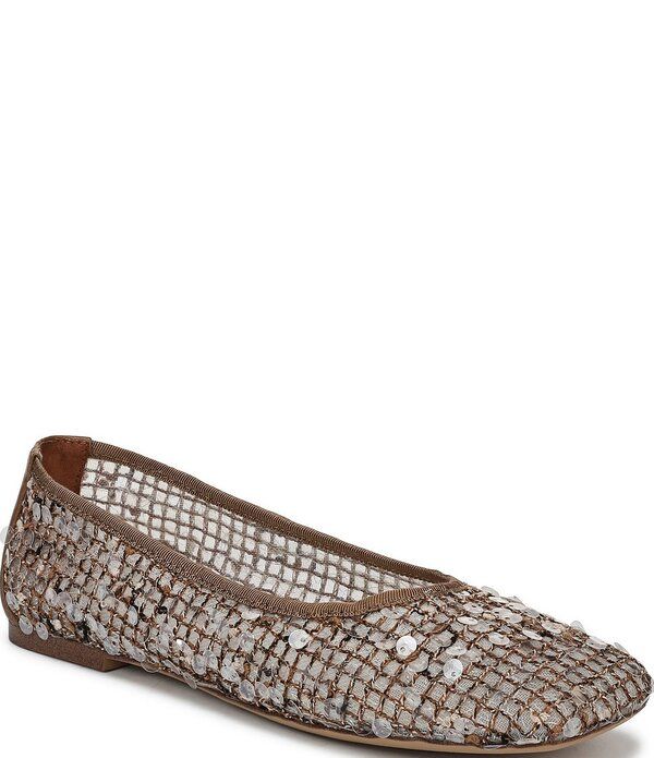 フランコサルト レディース シューズ パンプスパンコール Sarto by Franco Sarto Flexa Winley Woven Raffia Sequin Embellished Square Toe Flats Brown ブラウン