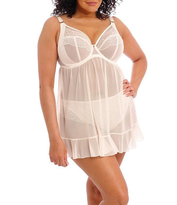 エロミ レディース アンダーウェア ブラジャー メッシュ Elomi Priya Cut Sewn Underwire Stretch Mesh Babydoll Vanilla