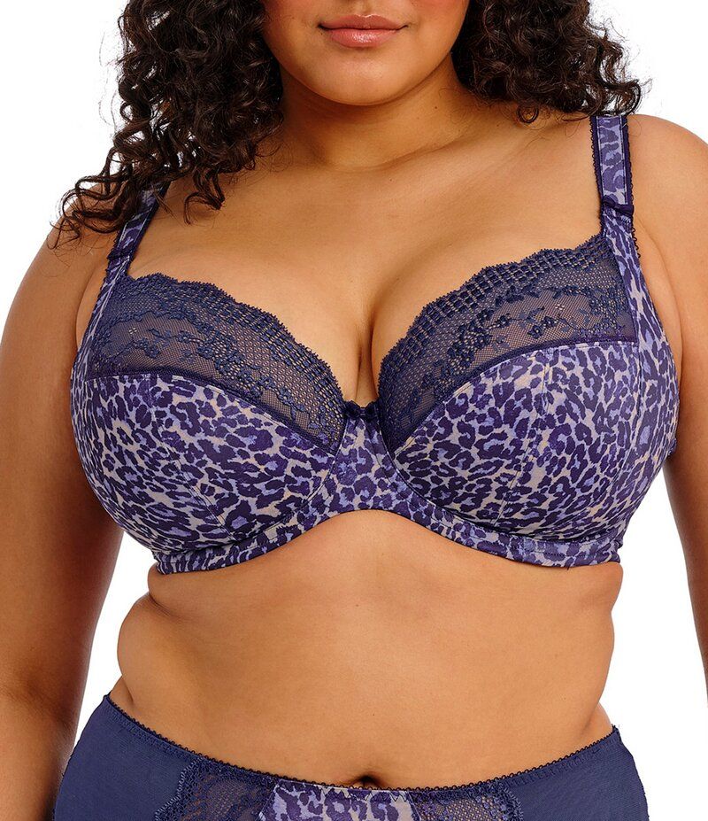 エロミ レディース アンダーウェア ブラジャー プリント Elomi Lucie Leopard Print Full Busted Underwire Stretch Plunge Bra Midnight アニマル