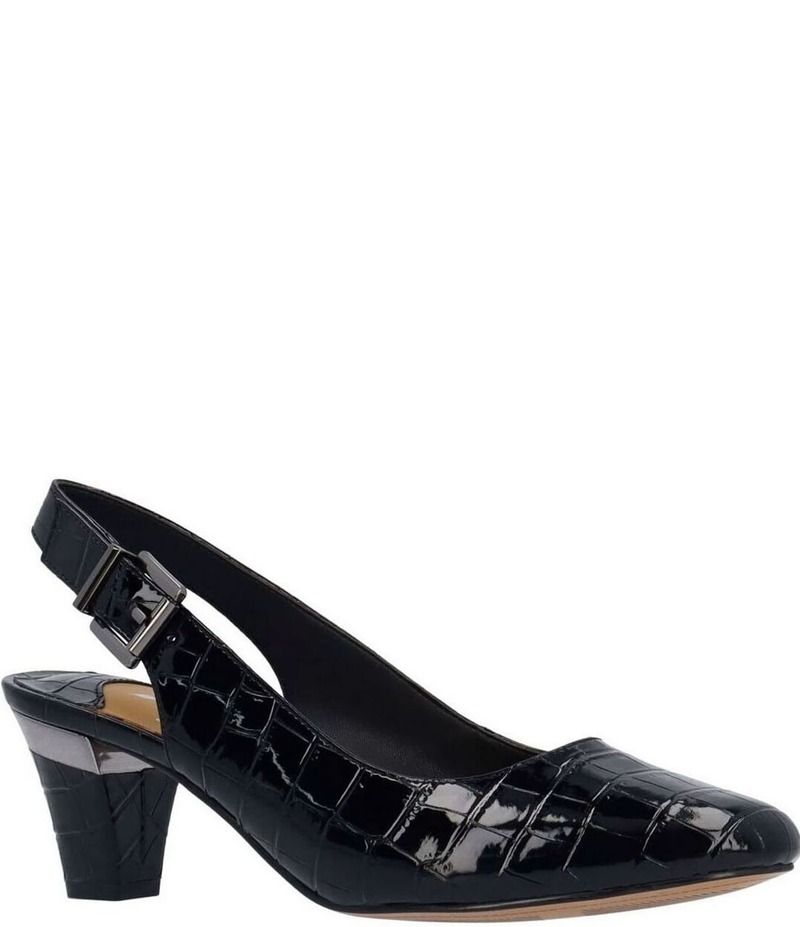 ジェイレニー レディース シューズ ヒール J Renee Malree Croco Embossed Patent Slingback Pumps Black ブラック