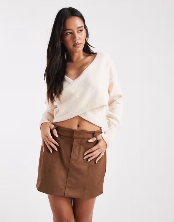 ミスセルフフリッジ レディース アウター カーディガン ニット Miss Selfridge knit wrap top in cream CREAM クリーム
