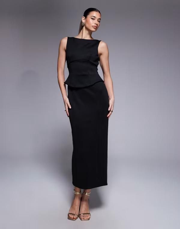 エイソス レディース トップス ワンピース ミディ スキューバ ASOS DESIGN pencil midi dress with peplum corset bodice scubastyle fabric Black ブラック
