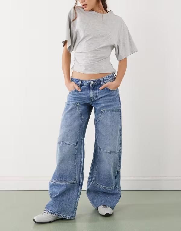 モンキ レディース ボトムス デニムパンツ ジーンズ Monki Encino workwear jeans in light Blue ブルー 19,511円