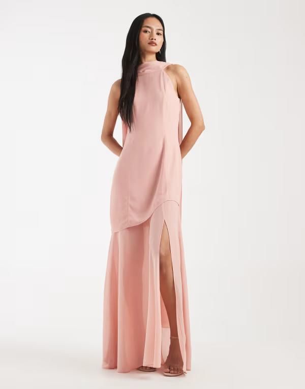 ティエフエヌシー レディース トップス ワンピース シアースカート シフォン シアー スカート マキシ ホルター TFNC Bridesmaid Livana chiffon halterneck scarf detail maxi dress with sh