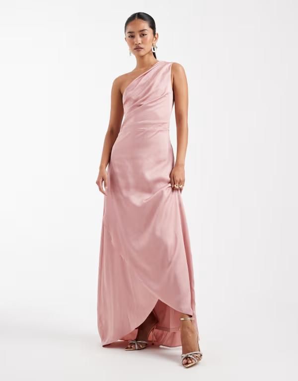 ティエフエヌシー レディース トップス ワンピース サテン スカート マキシ TFNC Bridesmaidelali satin one shoulder wrap skirt maxi dress PINK ピンク