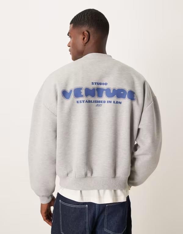 エイソス メンズ アウター パーカー・スウェット プリント スウェット シャツ スキューバ ASOS DESIGN heavyweight scubastyle fabric sweatshirt with chest print in heather Gra 11,684円