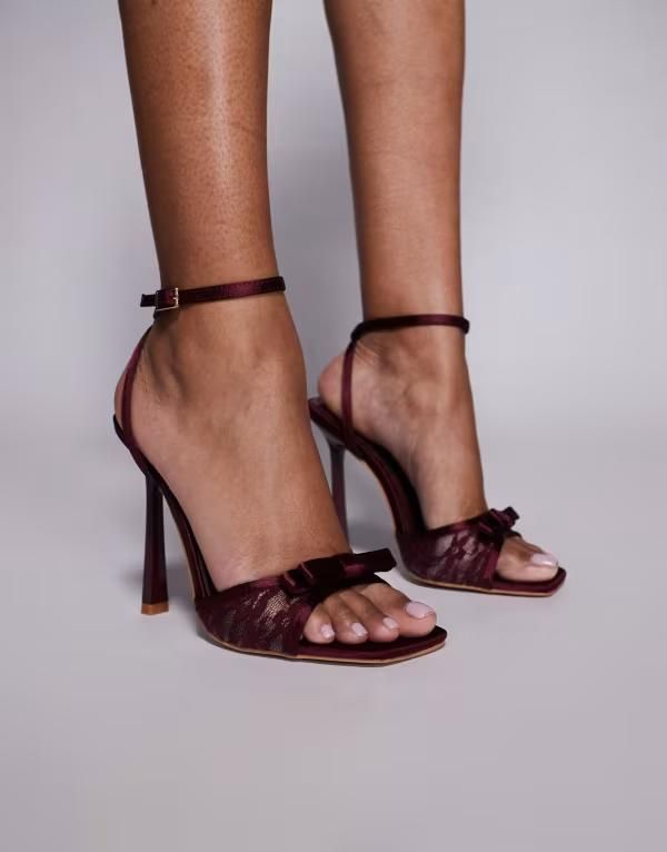 シミ レディース シューズ サンダル レース ヒール SIMMI Shoesimmi London Janeena heeled sandals lace BURGUNDY MESHSATIN バーガンディ