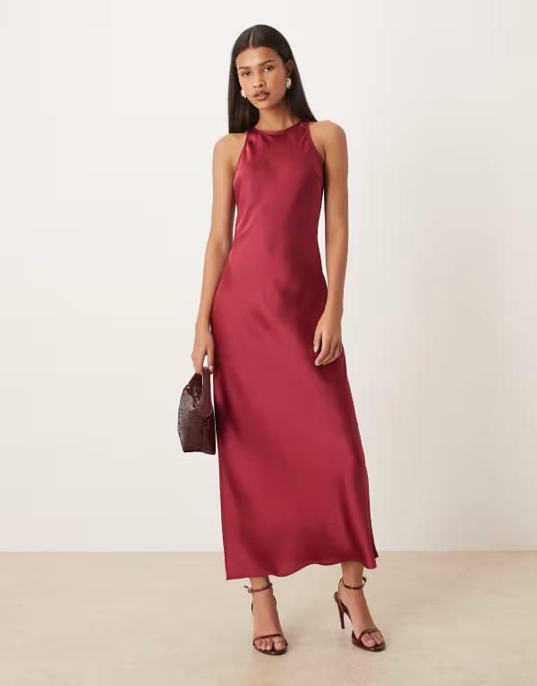 ヴィラ レディース トップス ワンピース サテン マキシ VILA racer satin maxi dress Anemone バーガンディ