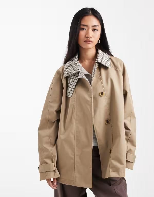 エイソス レディース アウター ジャケット・ブルゾン ケープデザイン キャップ ケープ ASOS DESIGN cape detail trench with checked liner in rye チェック