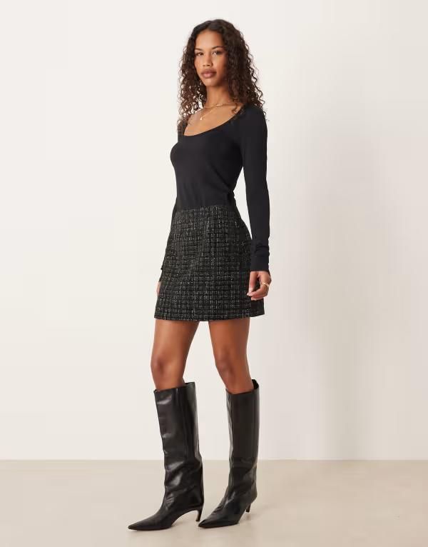 エイソス レディース ボトムス スカート ミニ ASOS DESIGN boucle mini skirt Black ブラック