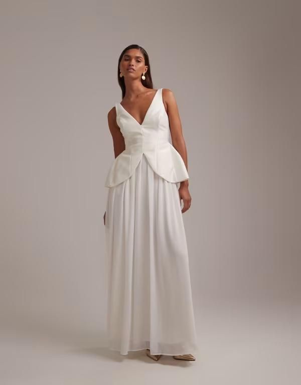 エイソス レディース トップス ワンピースカート マキシ ASOS DESIGN structured bodice full skirt maxi dress Ivory アイボリー