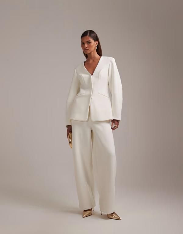 エイソス レディース ボトムス カジュアルパンツ ASOS DESIGN bridal tailored pants Ivory アイボリー