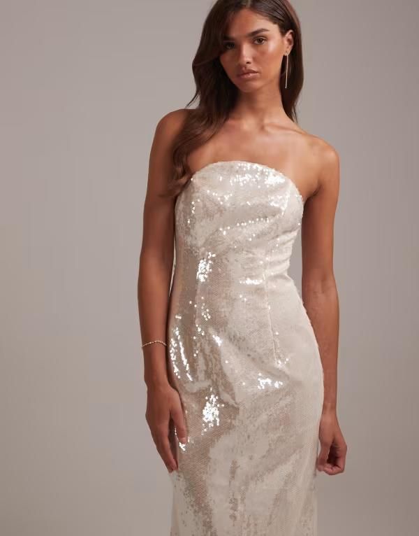 エイソス レディース トップス ワンピースパンコール ストラップレス ASOS DESIGN Bridal sequin crescent neckline strapless column midaxi dressILVER シルバー