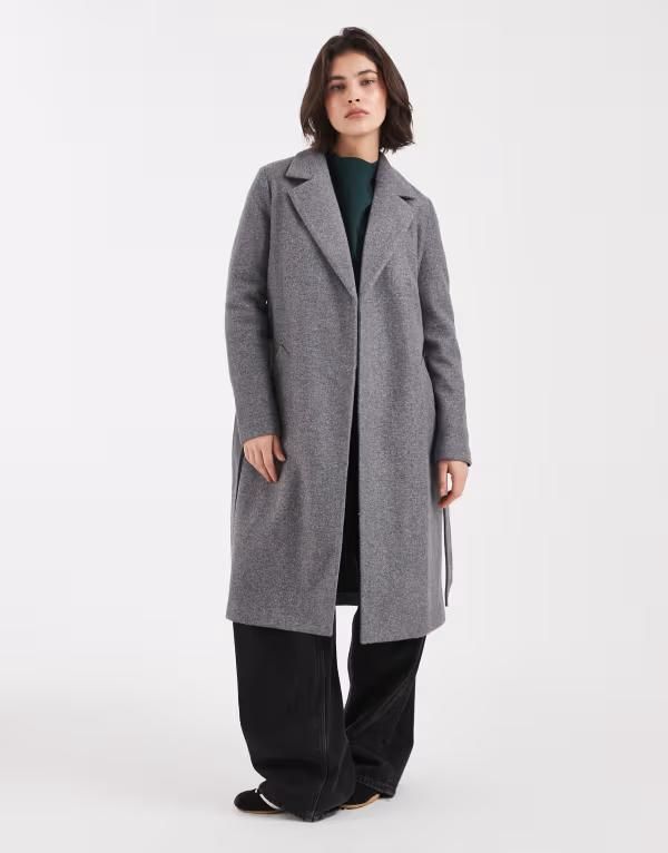ヴェロモーダ レディース アウター コート ミディ Vero Moda belted formal midi coat in medium heather Medium gray melange グレー