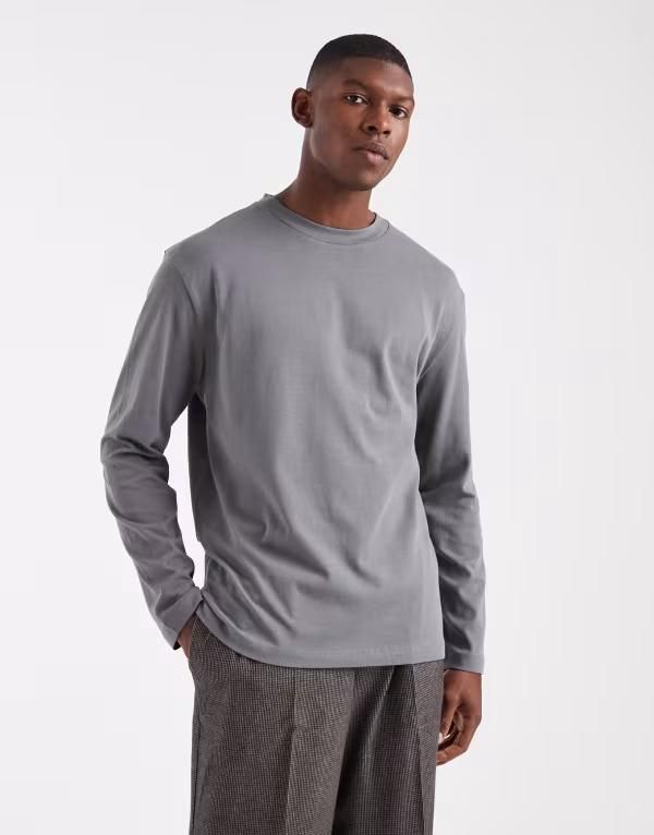 エイソス メンズ トップス Tシャツ ASOS DESIGN heavyweight relaxed long sleeve Tshirt Poppy Seed グレー