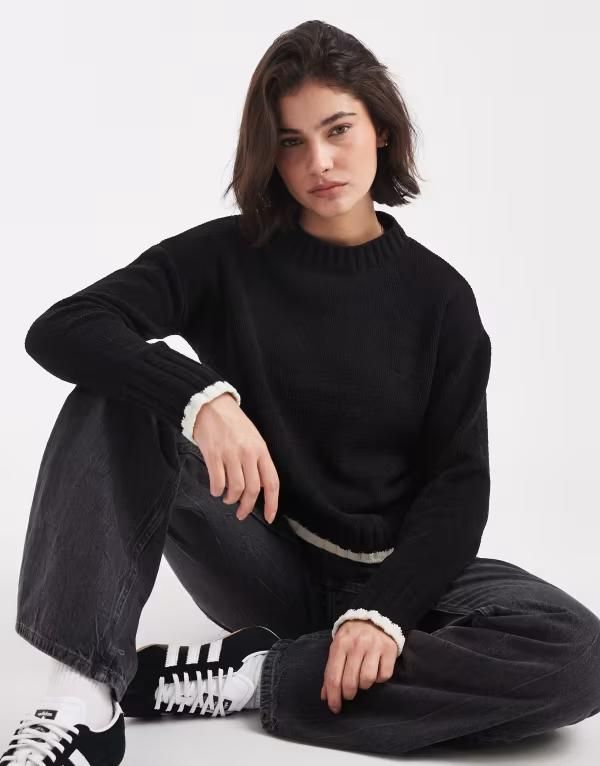 ヴェロモーダ レディース アウター ニット・セーター セーター コントラスト Vero Moda round neck sweater with contrast trim Black w birch ブラック