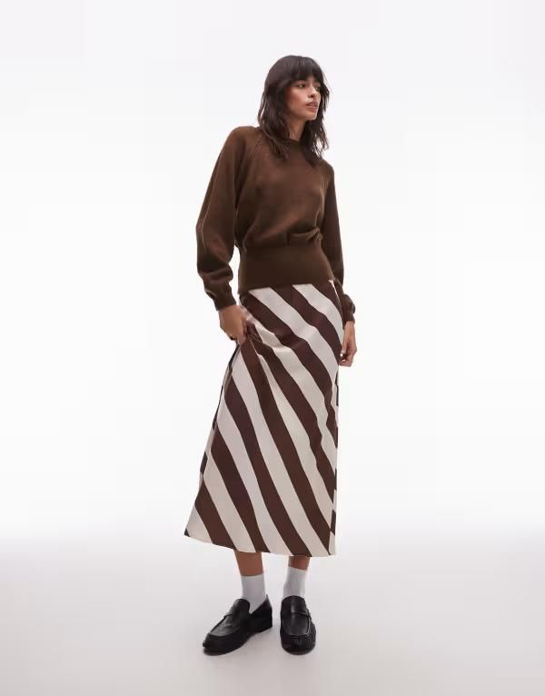 エイソス レディース ボトムス スカート ミディ サテン ASOS DESIGN satin bias midi skirt in stripe Stripe ストライプ