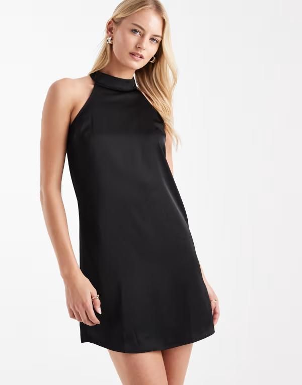 ベロモーダ レディース トップス ワンピース ハイネック ミニワンピース ミニ サテン Vero Moda Tall high neck racer cut satin mini dress Black ブラック