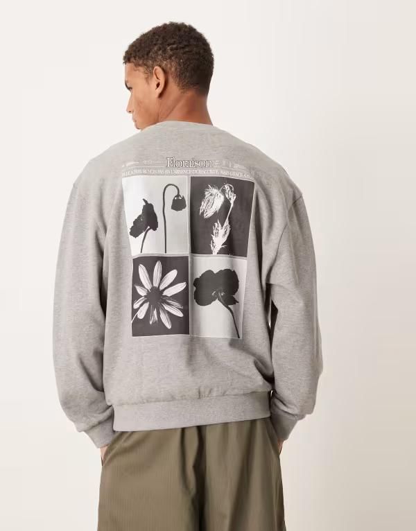 エイソス メンズ アウター パーカー・スウェット フラワー柄 プリント スウェット シャツ フラワー ASOS DESIGN sweatshirt with floral print in heather Gray Heather グレー