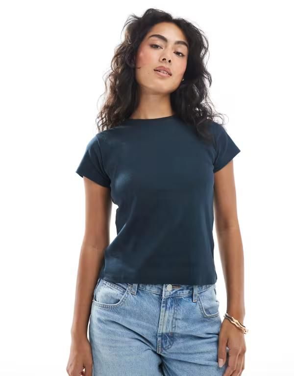コットンオン レディース トップス Tシャツ オックスフォード Cotton 90s baby tee in oxford Blue ブルー