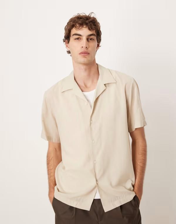 セレクティッド メンズ トップス シャツ レギュラーフィット プリント Selected regular fit short sleeve printed shirt Oatmeal オートミール