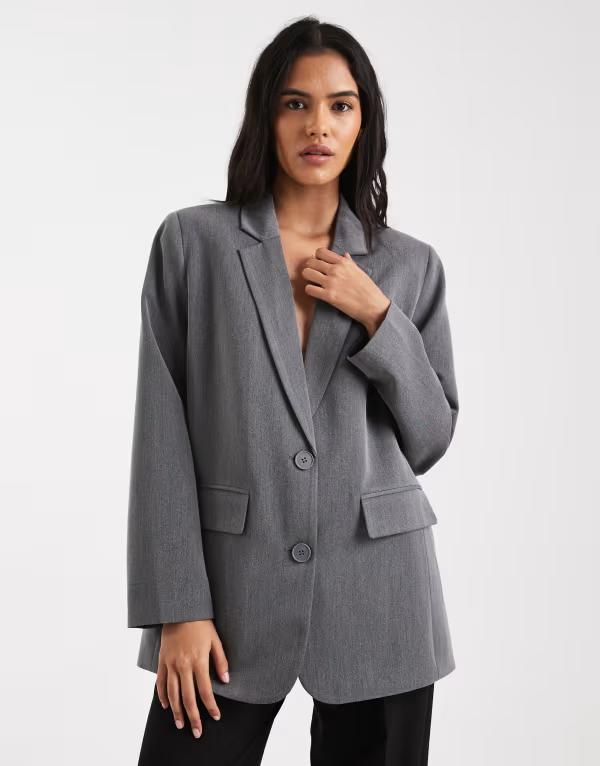 ピーシーズ レディース アウター ジャケット・ブルゾン ブレザー Pieces oversized tailored blazer in dark heather Dark Gray Melange グレー