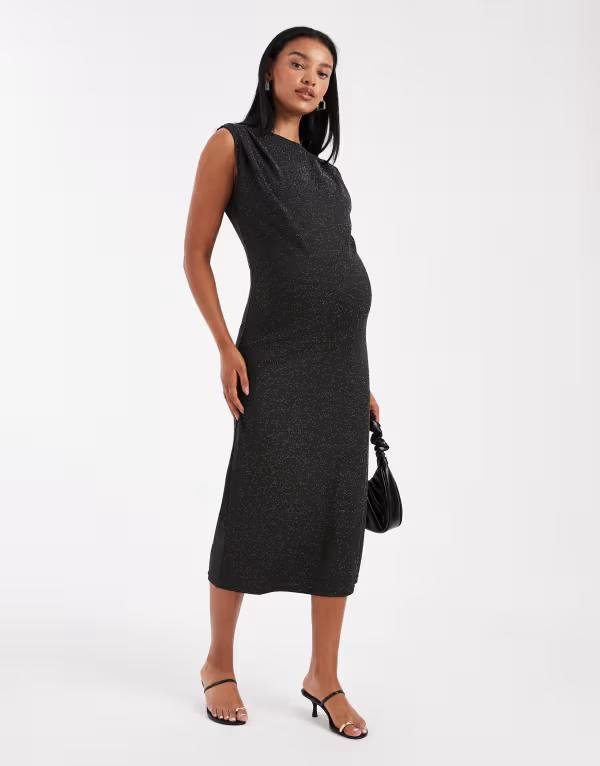 ママライシアス レディース トップス ワンピース ミディワンピース ミディ ノースリーブ マタニティ Mamalicious Mamalicious Maternity glitter slash neck sleeveless midi dress and