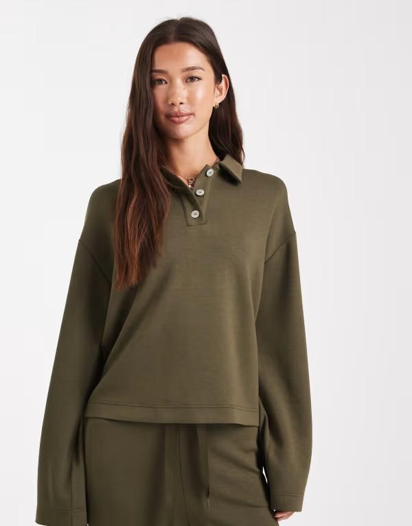 ヴェロモーダ レディース アウター パーカー・スウェット ポロシャツ Vero Moda super soft polo sweat top in olive green part of a set Grape leaf グレープ