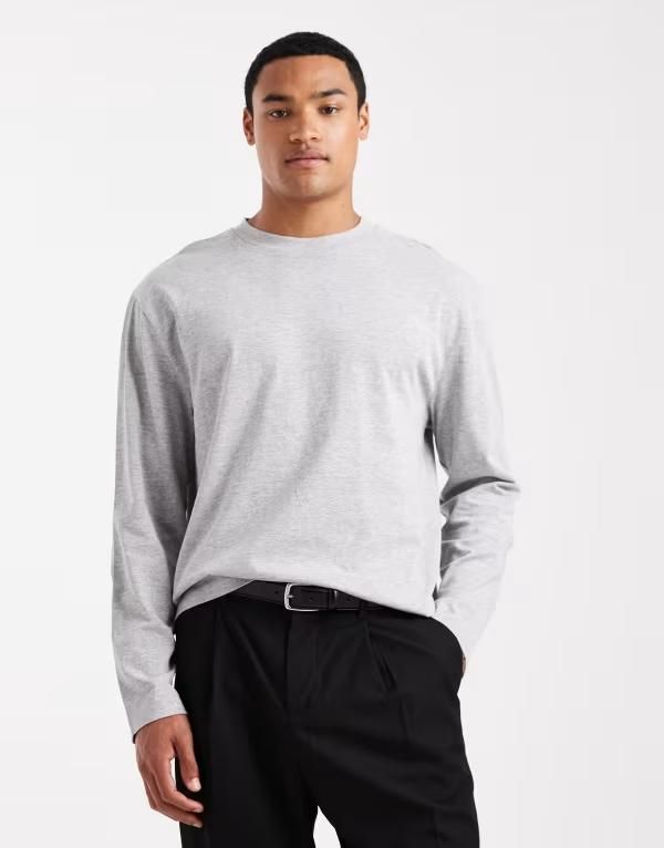 エイソス メンズ トップス Tシャツ ASOS DESIGN heavyweight relaxed long sleeve tshirt heather Gray Heather グレー
