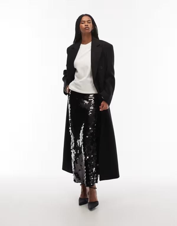 エイソス レディース ボトムス スカート ミディ スパンコール ASOS DESIGN large sequin midi skirt Large Black Sequin ブラック