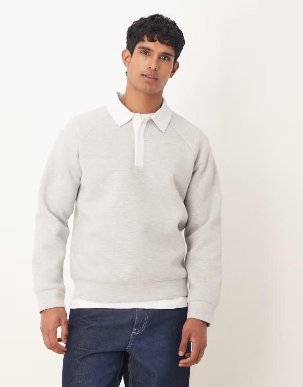エイソス メンズ アウター パーカー・スウェット ポロシャツ スウェット シャツ スキューバ コントラスト ASOS DESIGN heavyweight polo sweatshirt with contrast collar in scubastyle f