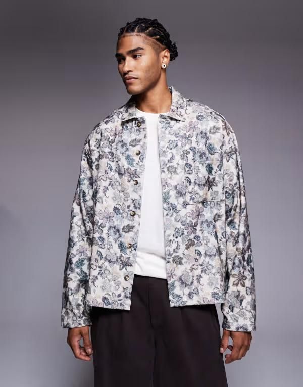エイソス メンズ トップス シャツ フラワー柄 フラワー ASOS DESIGN boxy oversized flannel floral shirt in cream CREAM クリーム