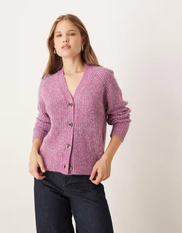 ヴィラ レディース アウター カーディガン リブ ニット VILA chunky ribbed knit cardigan melange Sangria Sunset ピンク