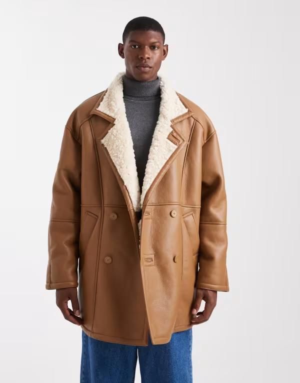 エイソス メンズ アウター ジャケット・ブルゾン ジャケット ASOS DESIGN oversized aviator jacket Pale brown ブラウン
