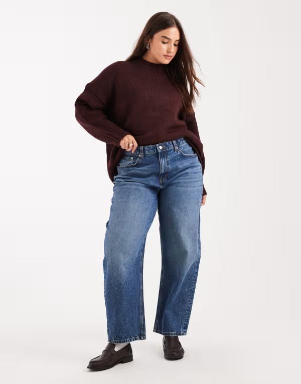 エイソス レディース ボトムス デニムパンツ ジーンズ ASOS Curve ASOS DESIGN Curve slim barrel leg jeans in mid MID BLUE ブルー